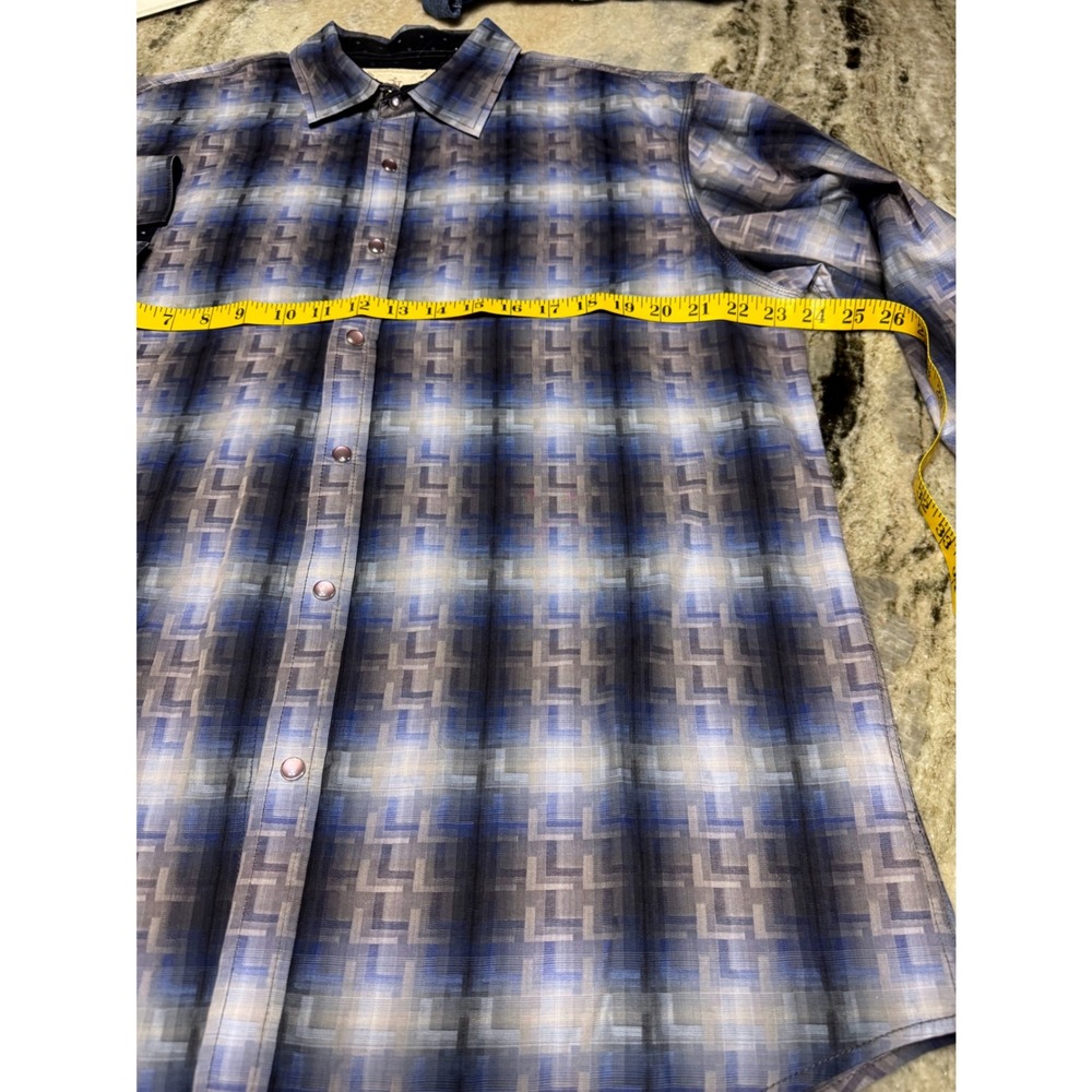 Age of Wisdom Shirt Mens XL Cotton Geometric Plaid Snap Button Blue Artsy Modern - Picture 5 of 9